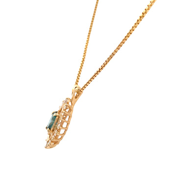 ESTATE Blue and White Diamond Pendant in Yellow Gold