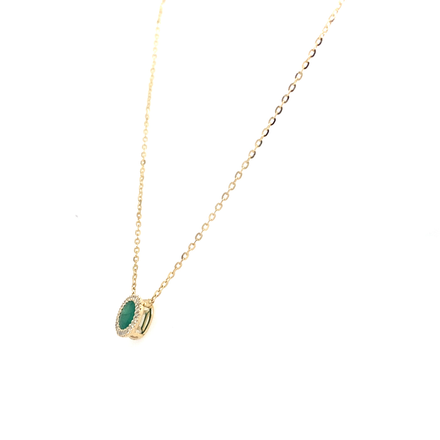 Emerald and DIamond Halo Pendant in Yellowo Gold