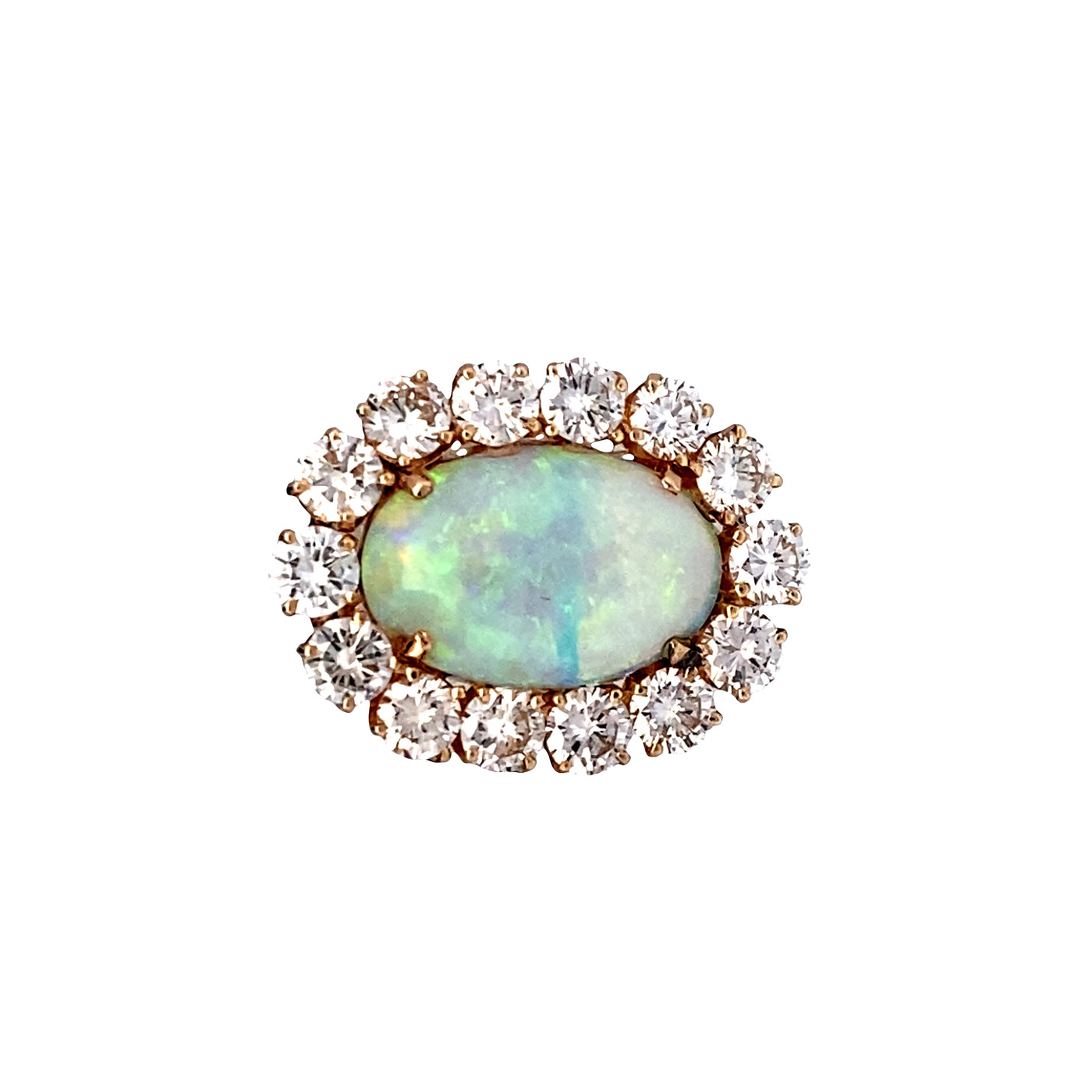 ESTATE Opal and Diamond Brooch/Pendant in Yellow Gold