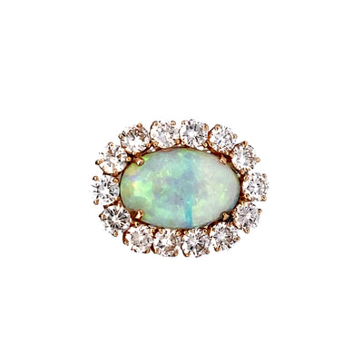 ESTATE Opal and Diamond Brooch/Pendant in Yellow Gold