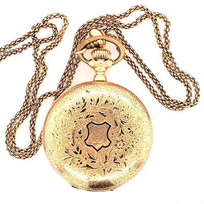 Estate Agassiz Pocket Watch w/ Chain in Yellow Gold