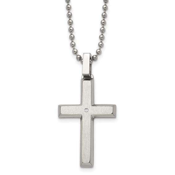 Brushed and Polished Cross Pendant in Silver w/ 22" Chain