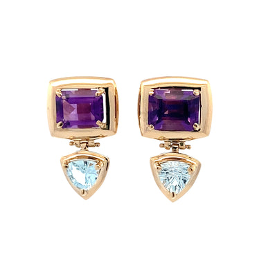 ESTATE  Amethyst and Blue Topaz Studs in Yellow Gold