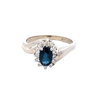 ESTATE Sapphire and Diamond Ring in White Gold
