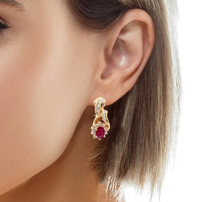 ESTATE Ruby and Diamond Earrings in Yellow Gold