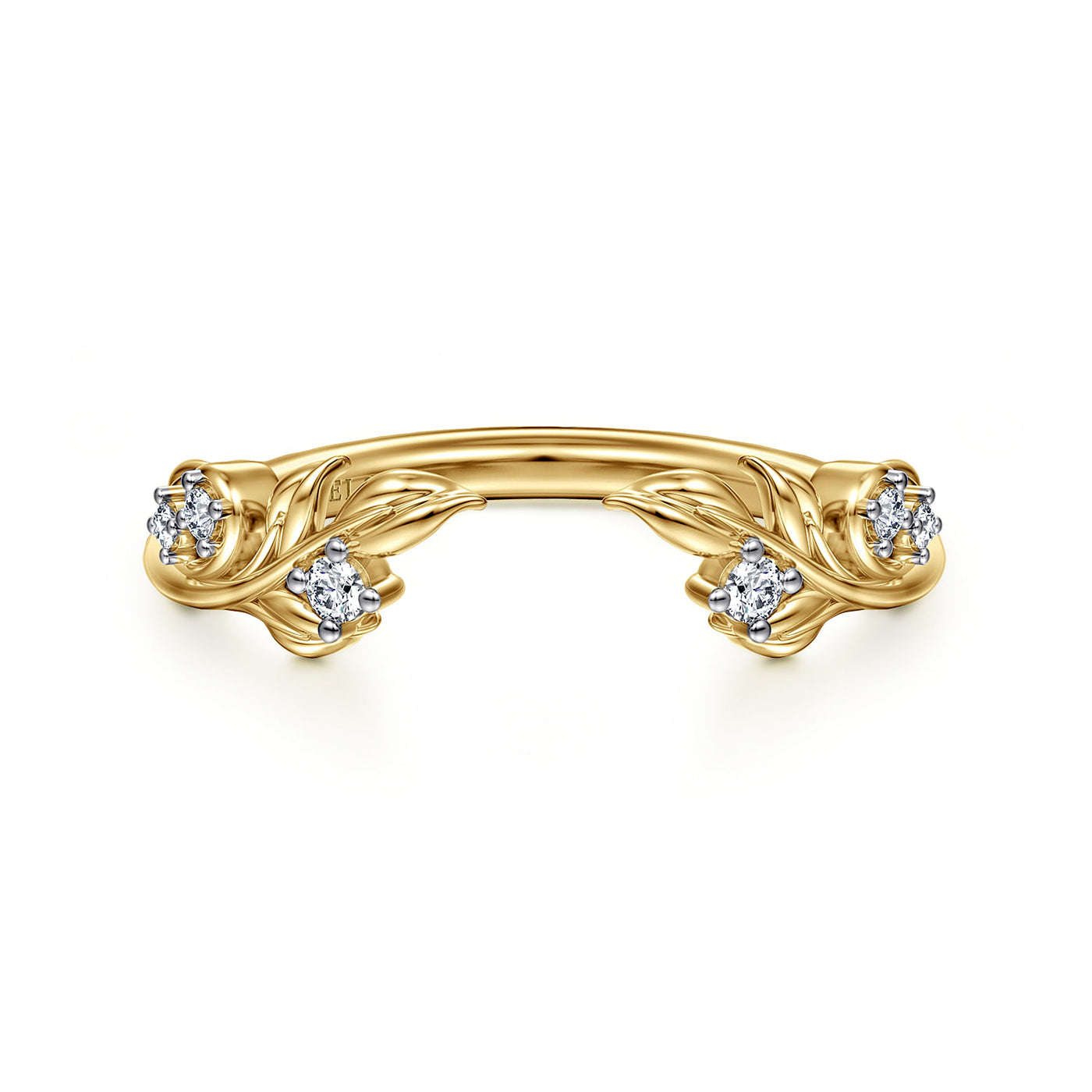 14K Yellow Gold .09CTW Diamond Open Floral Anniversary Band, Size 6.5 by Gabriel & Co.