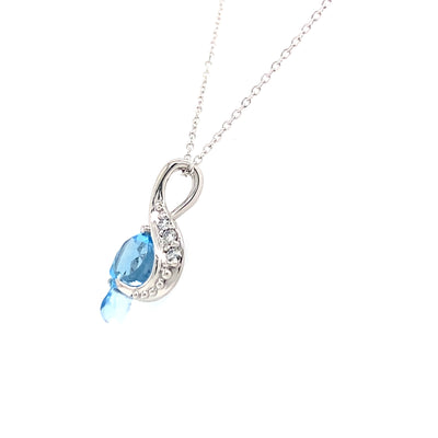 Blue Topaz and Diamond Drop Pendant in White Gold