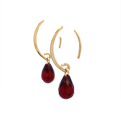 Garnet Briolette Gemstone Earrings in Yellow Gold