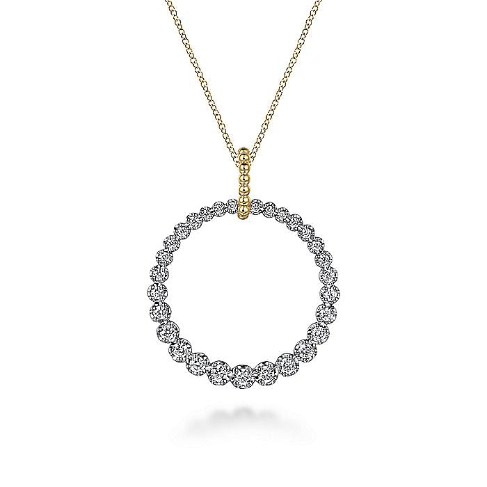 Diamond Drop Circle Pendant in Two-Tone Gold by Gabriel & Co.