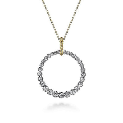 Diamond Drop Circle Pendant in Two-Tone Gold by Gabriel & Co.