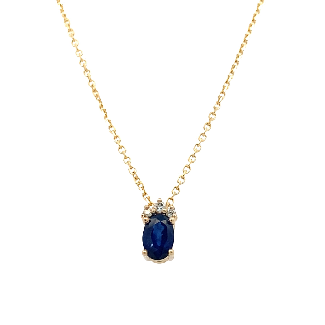 Sapphire and Diamond Pendant in 14K Yellow Gold with 16" Chain by Beeghly & Co. Creations