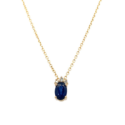 Sapphire and Diamond Pendant in 14K Yellow Gold with 16" Chain by Beeghly & Co. Creations