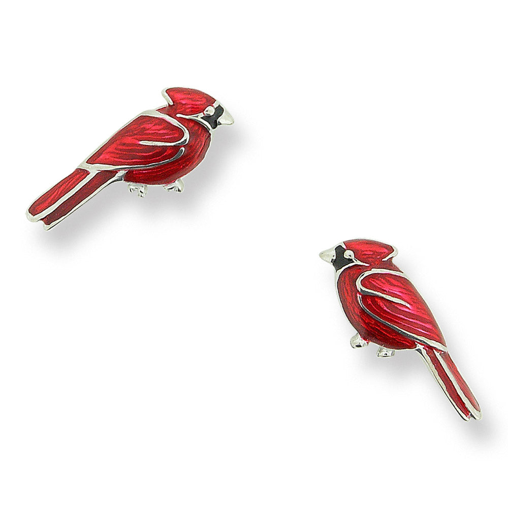 Red Cardinal Enamel Earrings in Silver by Nicole Barr