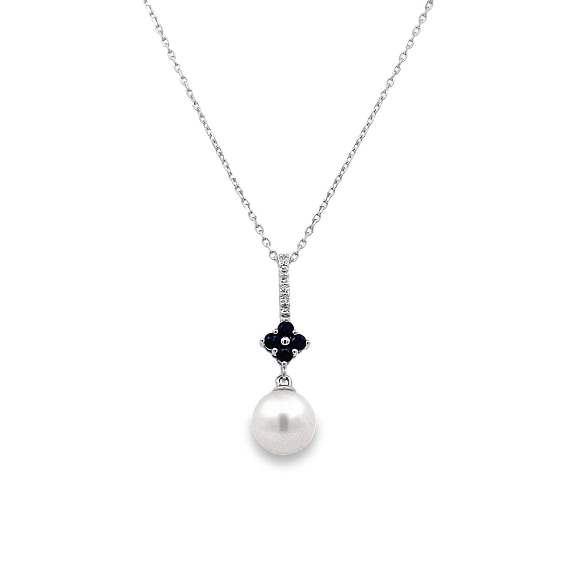 Pearl and Sapphire Drop Pendant in White Gold by Imperial Pearl
