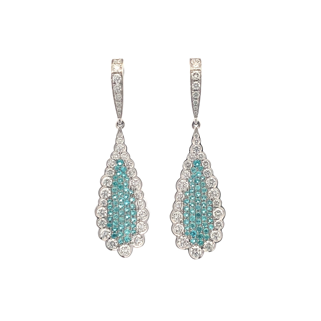 Paraiba Tourmaline and Diamond Drop Earrings in White Gold by Simon G. Jewelry