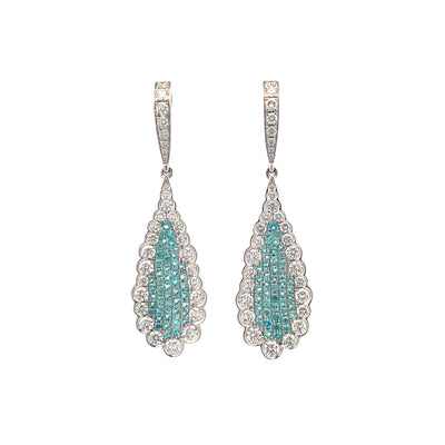 Paraiba Tourmaline and Diamond Drop Earrings in White Gold by Simon G. Jewelry