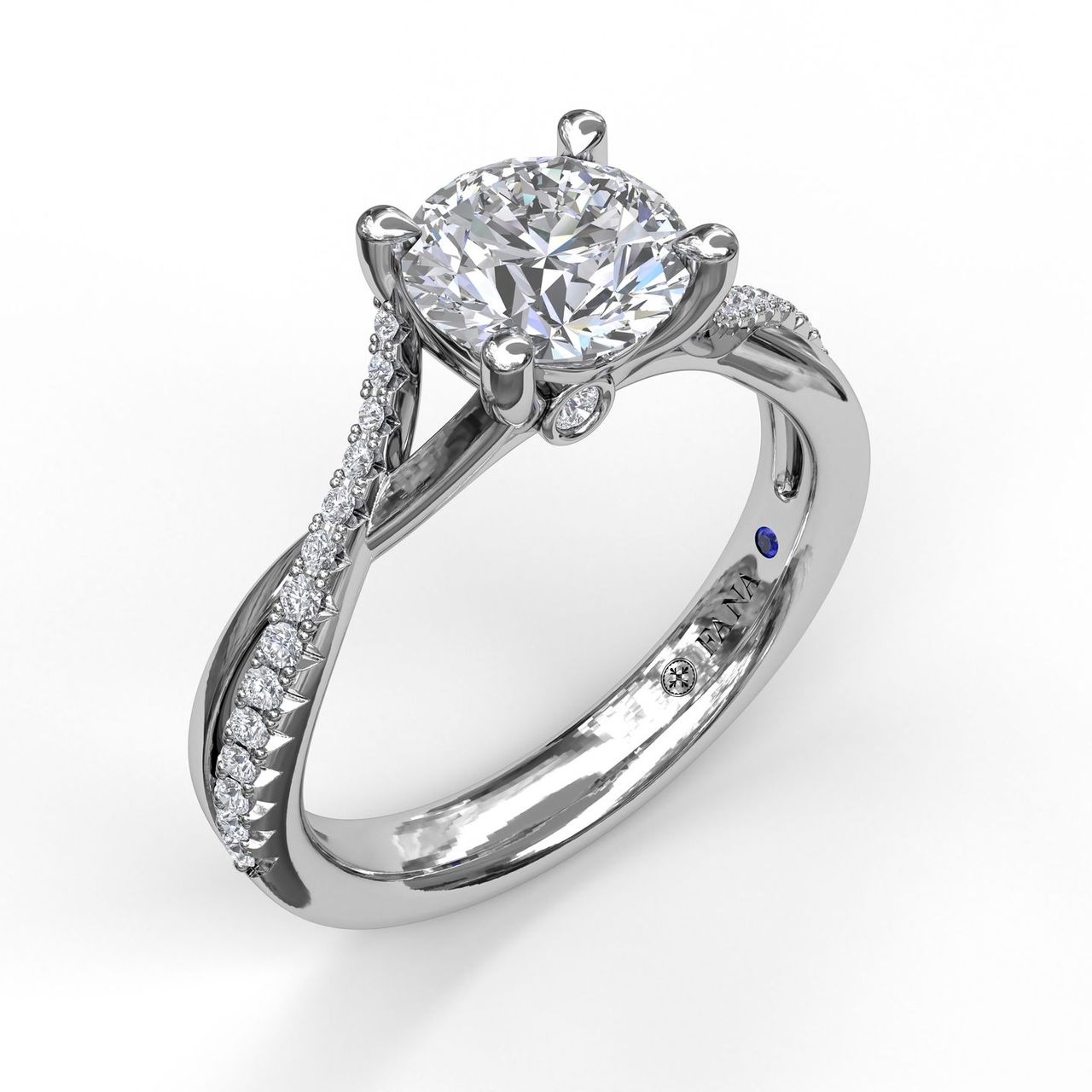 Round Diamond Side Stone Engagement Ring in White Gold by Fana