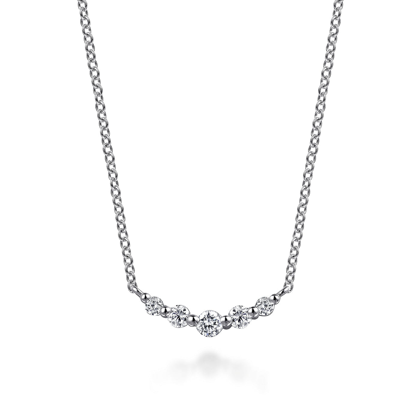 White Sapphire Curved Bar Necklace in White Gold by Gabriel & Co.