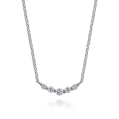 White Sapphire Curved Bar Necklace in White Gold by Gabriel & Co.