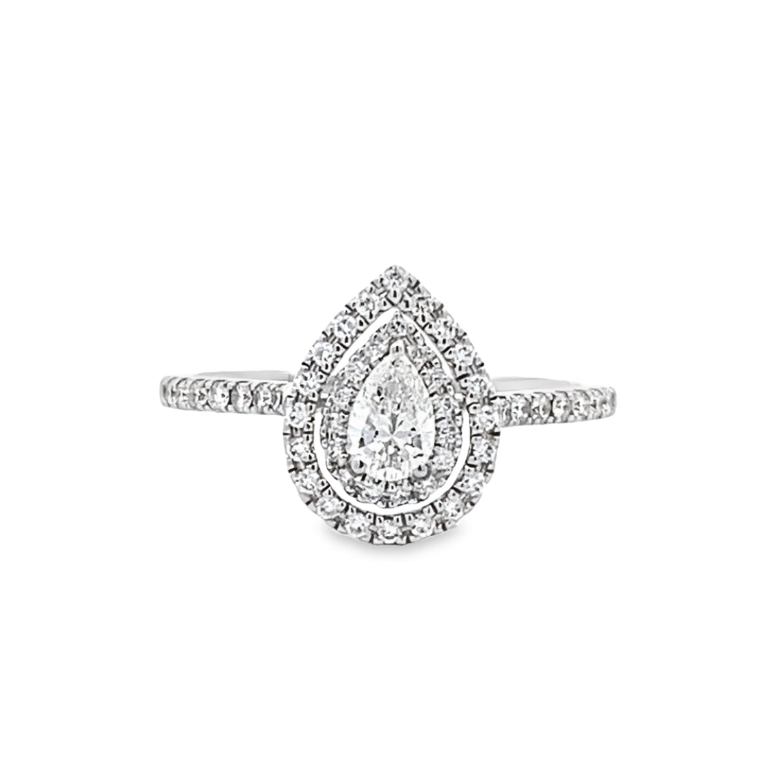 Pear Shape Diamond Halo Engagement Ring in White Gold by Zeghani