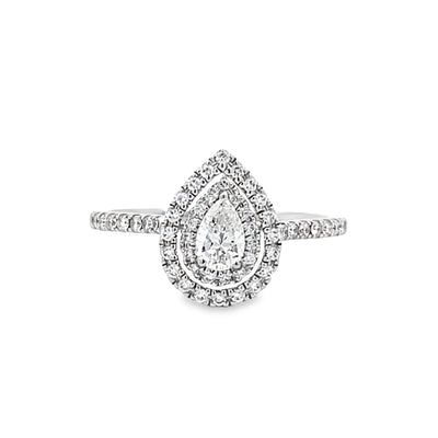 Pear Shape Diamond Halo Engagement Ring in White Gold by Zeghani