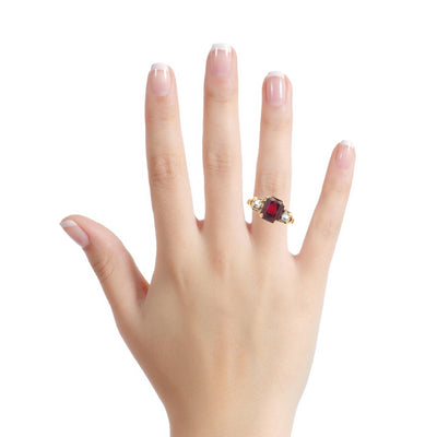 Estate Synthetic Ruby and White Spinel Ring in Yellow Gold