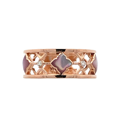 Mother of Pearl and Diamond Station Ring 0.08CTW in 14K Rose Gold by Kabana