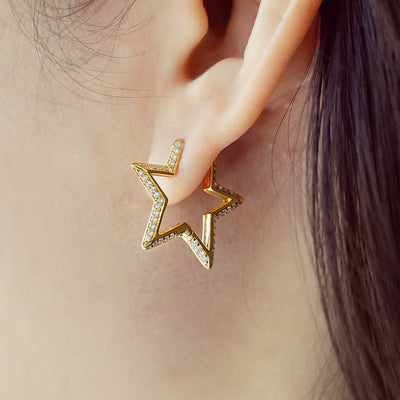 CZ Open Star Hoops in Yellow Gold by Ania Haie