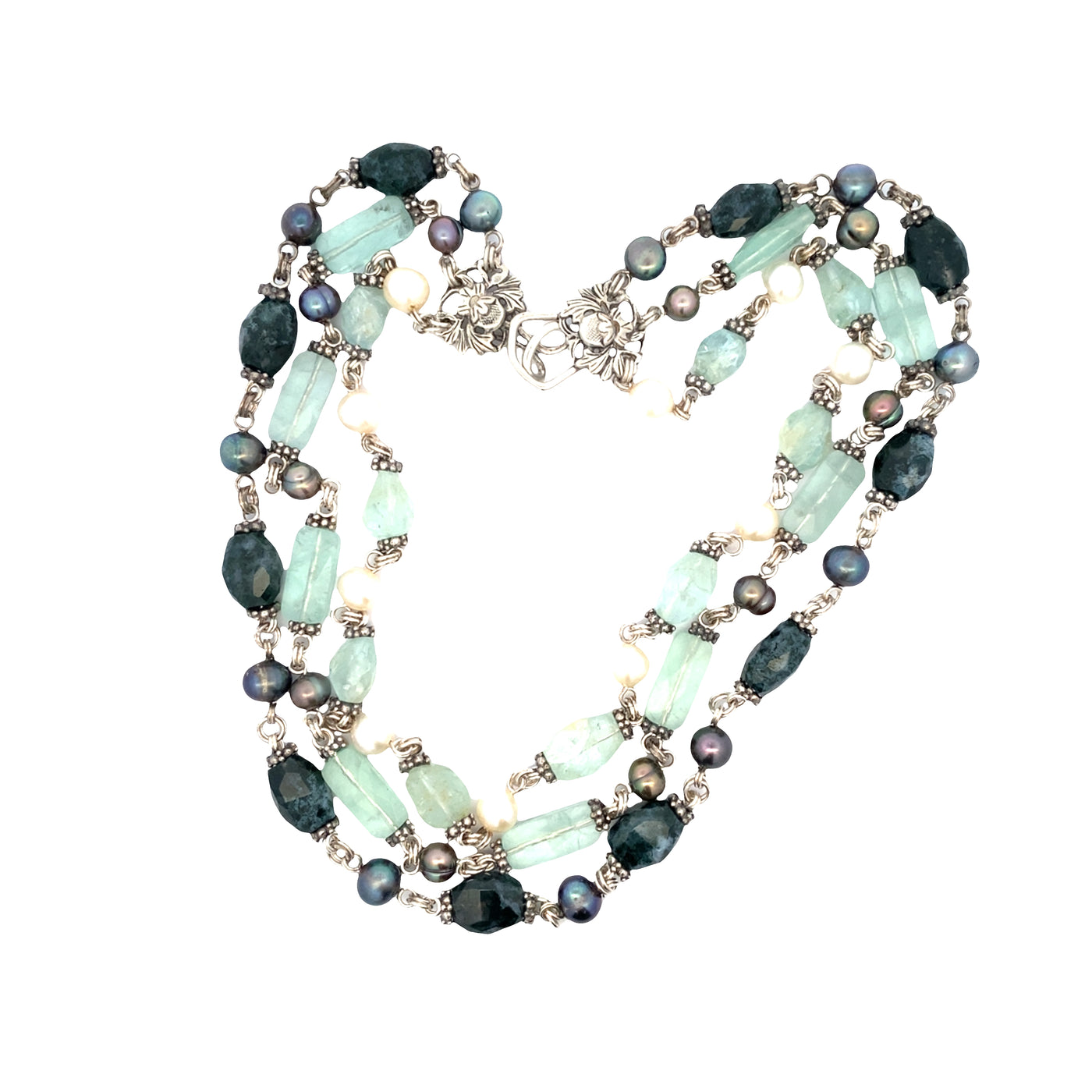 ESTATE Stephen Dueck FGemstone 3 Strand Necklace in Silver
