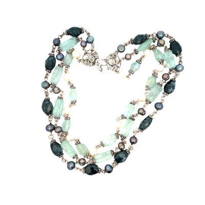 ESTATE Stephen Dueck FGemstone 3 Strand Necklace in Silver