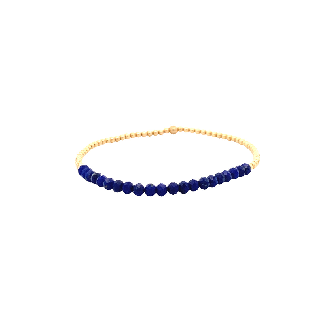 2mm Lapis Beaded Stretch Bracelet in Yellow Gold by Karen Lazar