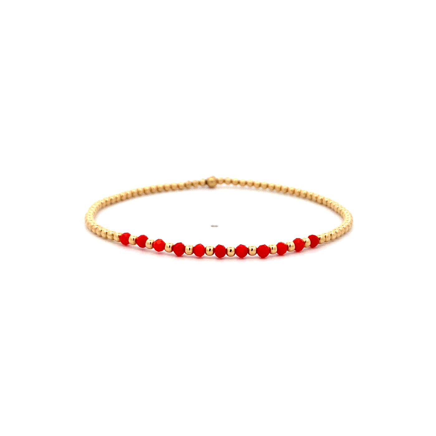 Karen Lazar Stretch 2mm Coral and Yellow Gold Filled Beaded Bracelet Size 6.5