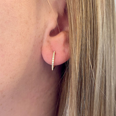 "V" Shaped Diamond Hoops in Yellow Gold