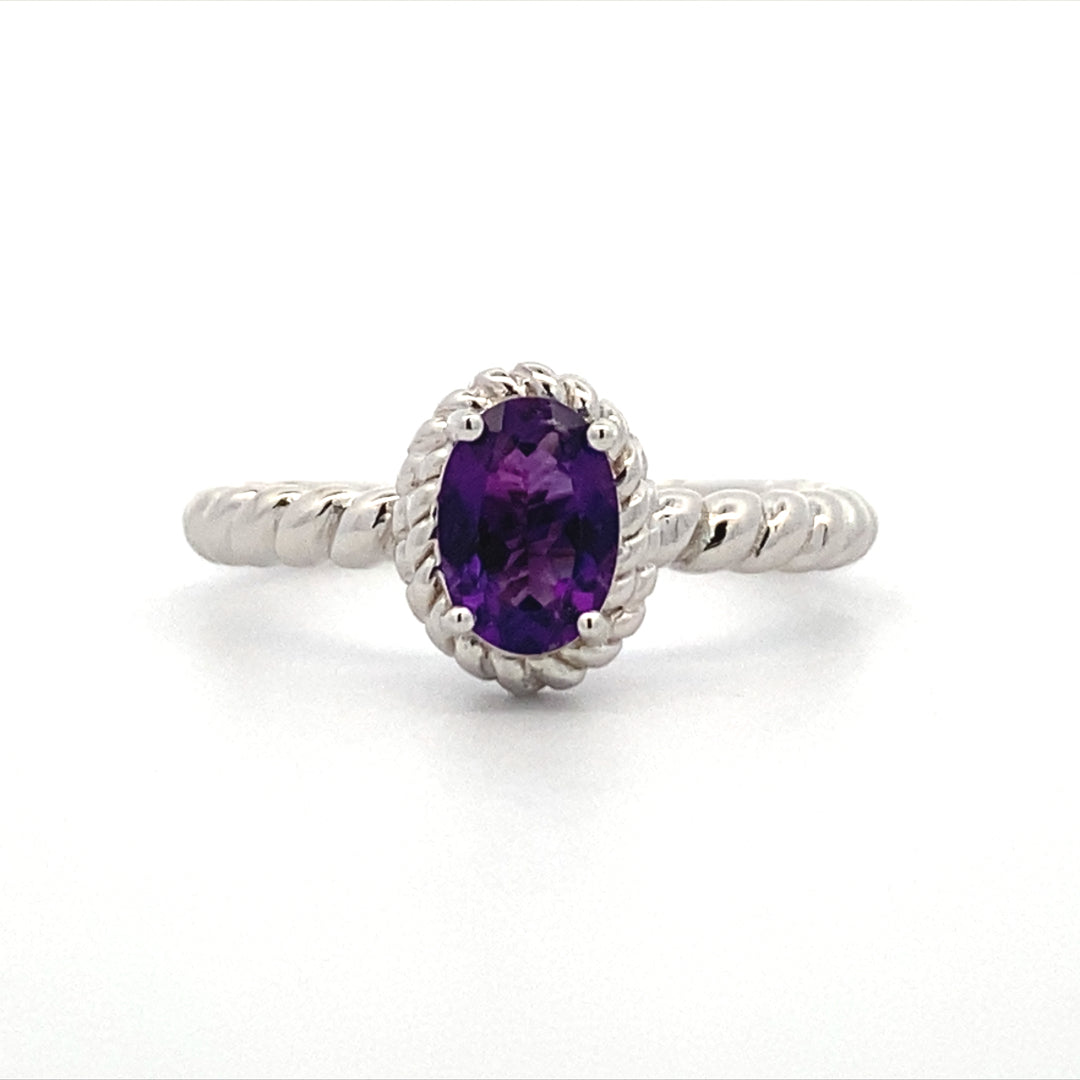 Amethyst Halo Rope Ring in Silver