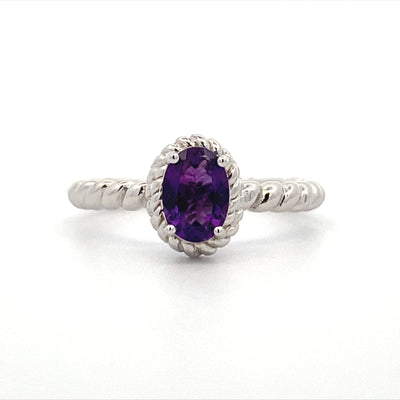 Amethyst Halo Rope Ring in Silver