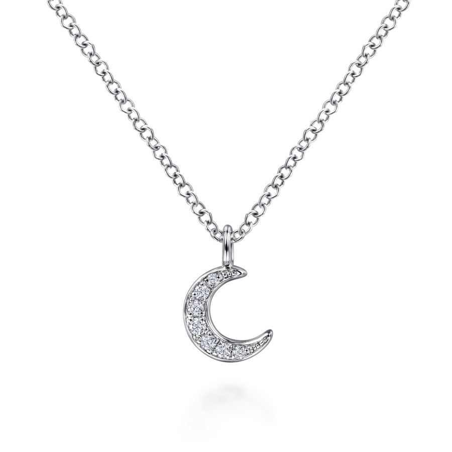 Diamond Pave Moon Pendant in White Gold by Gabriel & Co.