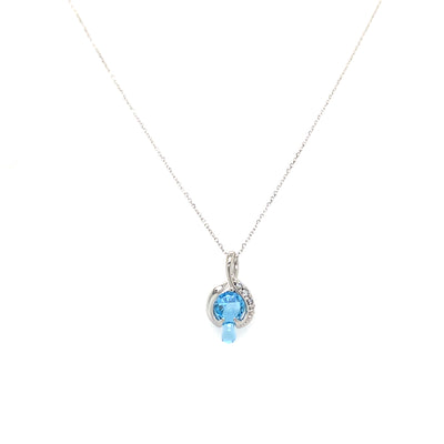 Blue Topaz and Diamond Drop Pendant in White Gold