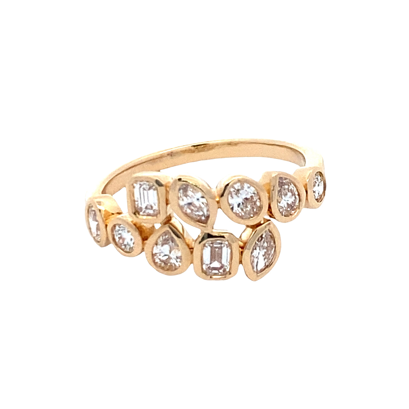 Multi-Shaped Diamond Crossover Ring in Yellow Gold