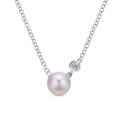 Pearl Necklace with Diamond Accent in Silver by Gabriel & Co.