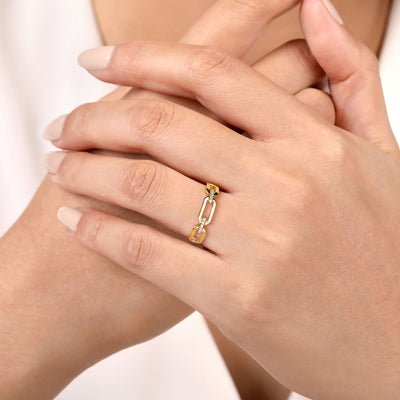Diamond Fancy Link RIng in Yellow Gold by Gabriel & Co.