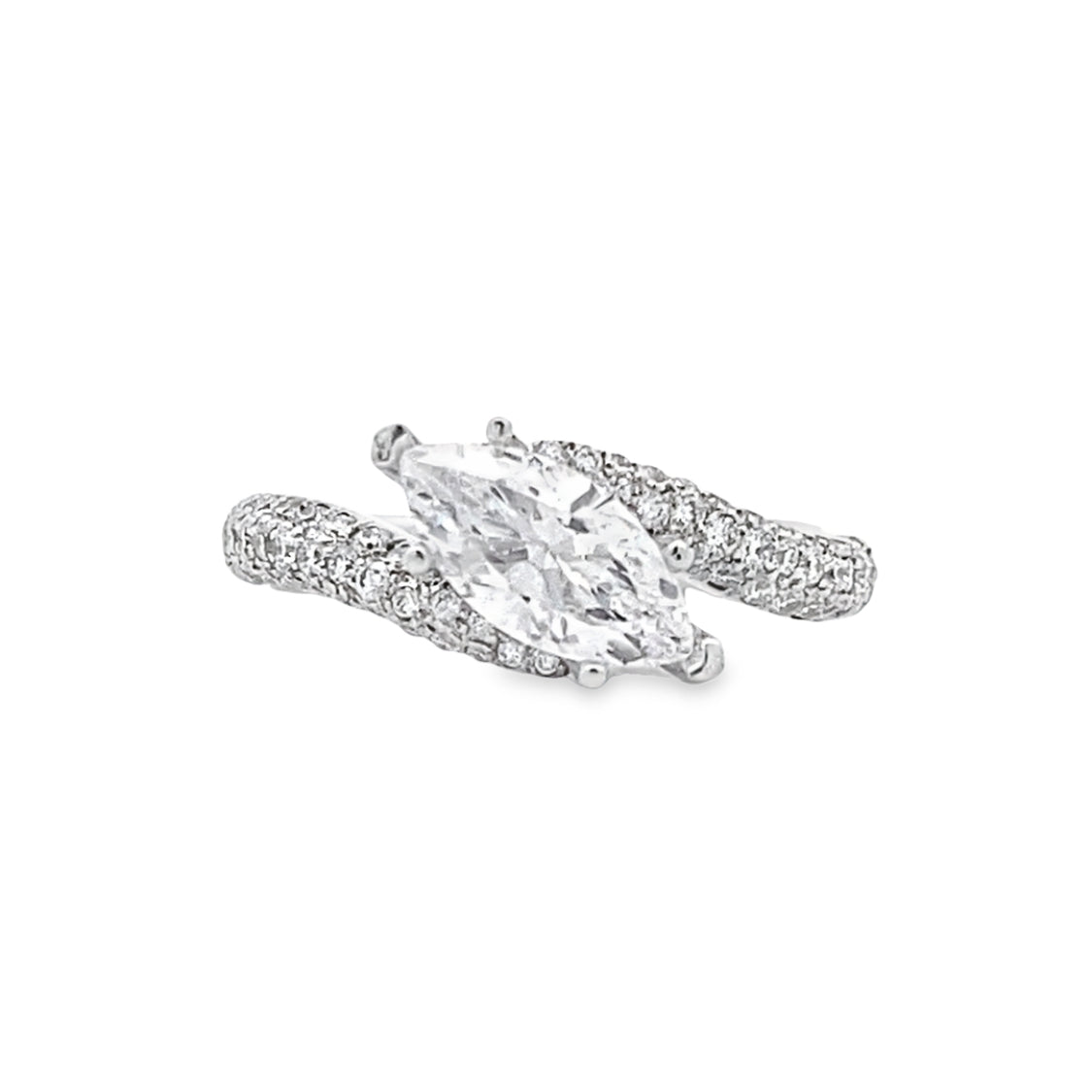 Marquise Diamond Side Stone Engagement Ring in White Gold