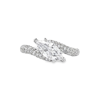 Marquise Diamond Side Stone Engagement Ring in White Gold