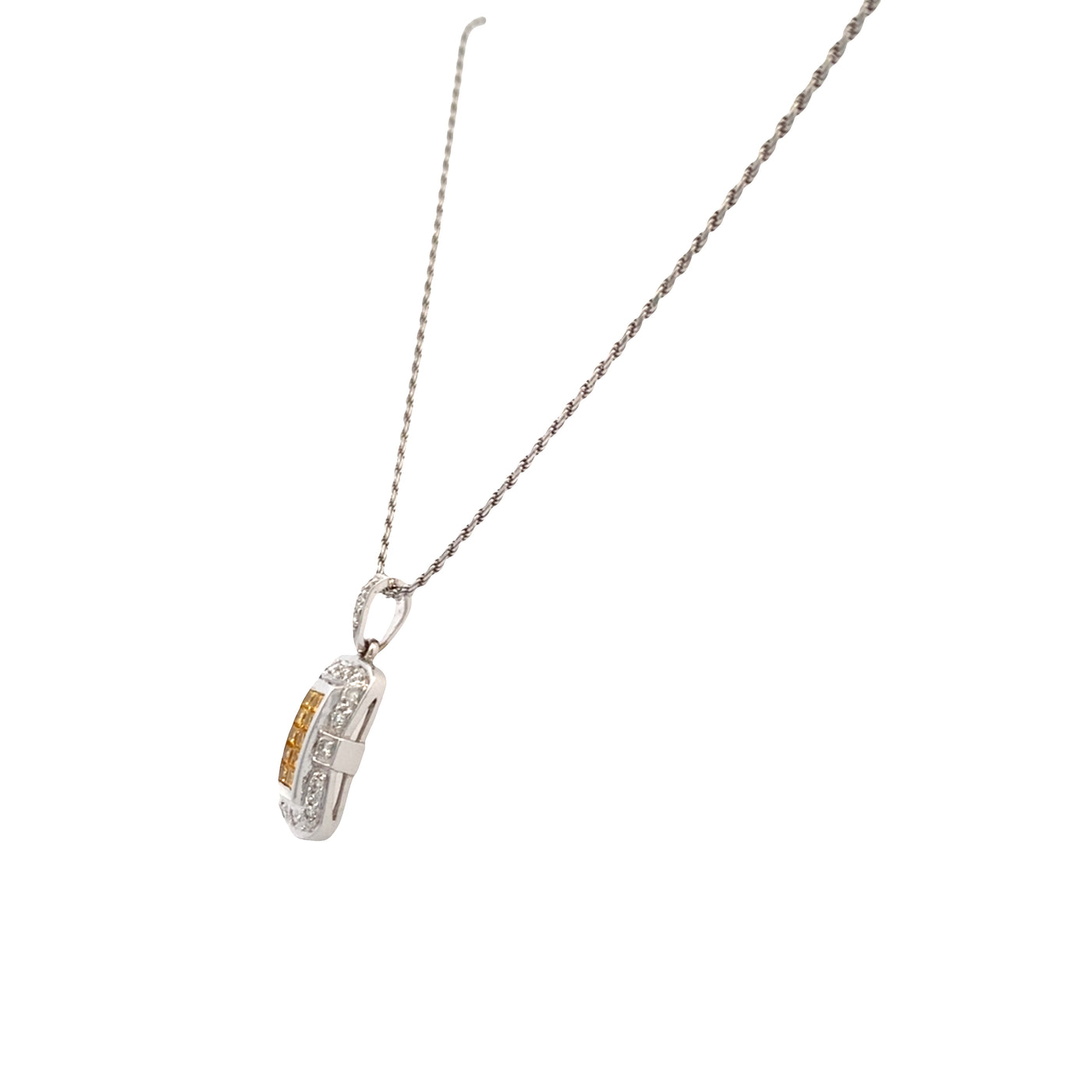 ESTATE Yellow Sapphire and Diamond Pendant in White Gold