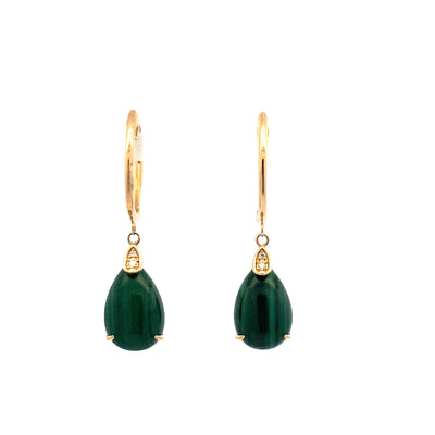 Malachite Drop Earrings in Yellow Gold