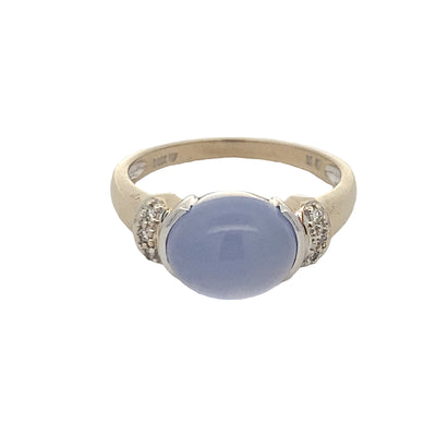 ESTATE Chalcedony and Diamond Ring in White Gold
