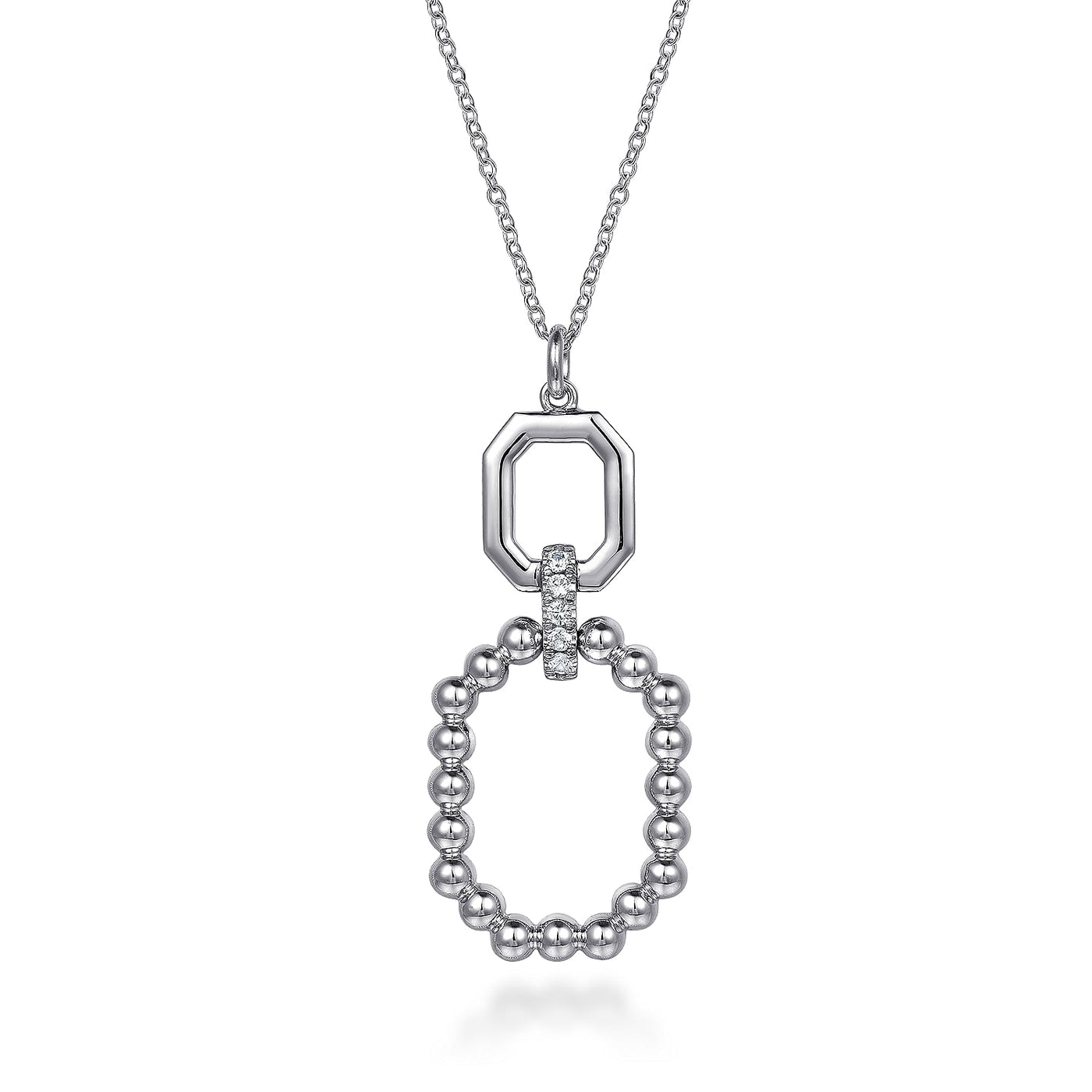 White Sapphire Octagon Bujukan Pendant in Silver by Gabriel & Co.