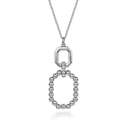 White Sapphire Octagon Bujukan Pendant in Silver by Gabriel & Co.