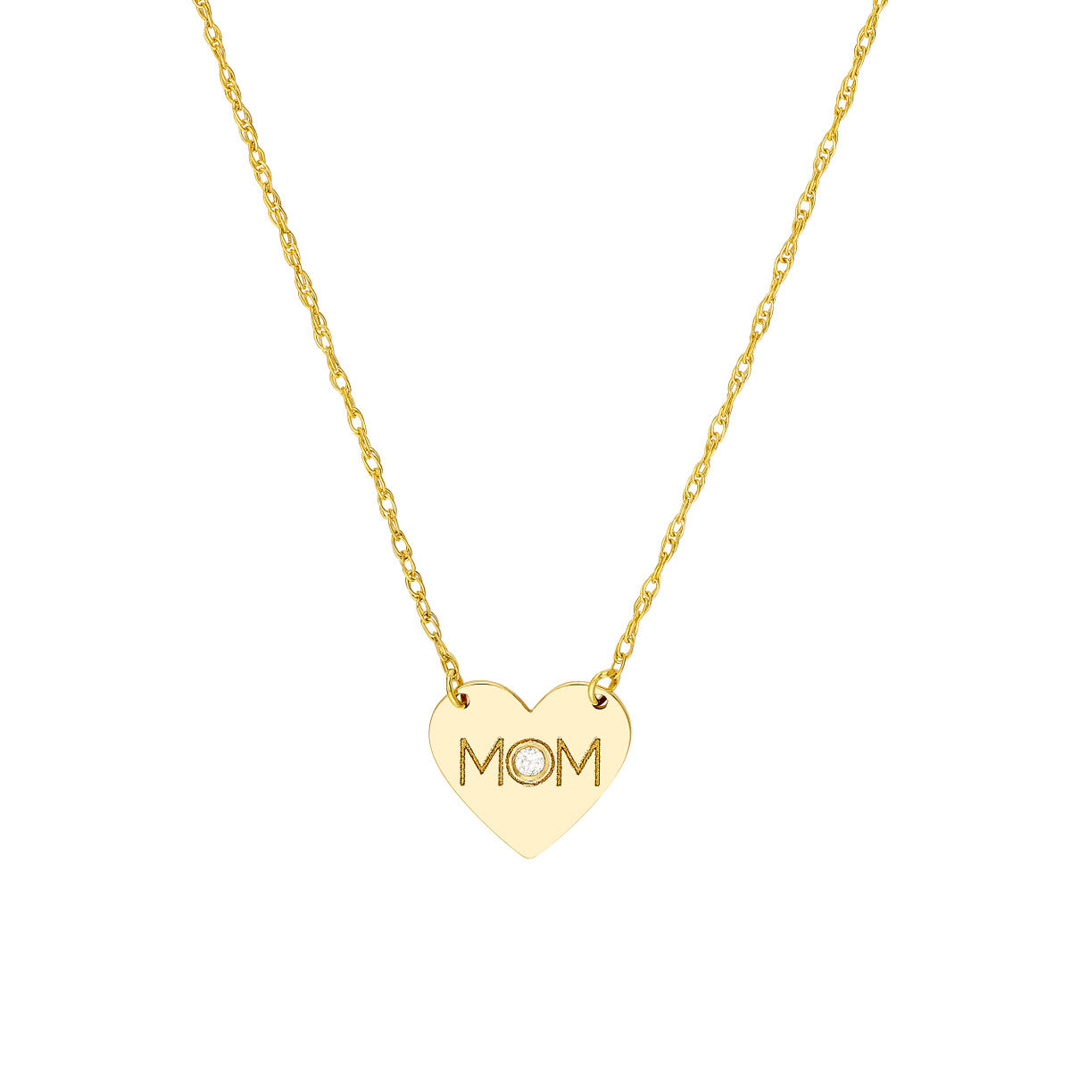 "MOM" Heart Necklace in Yellow Gold