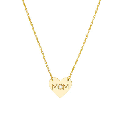 "MOM" Heart Necklace in Yellow Gold
