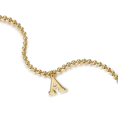 7" Initial "A" Beaded Chain Bracelet in Yellow Gold by Gabriel & Co.